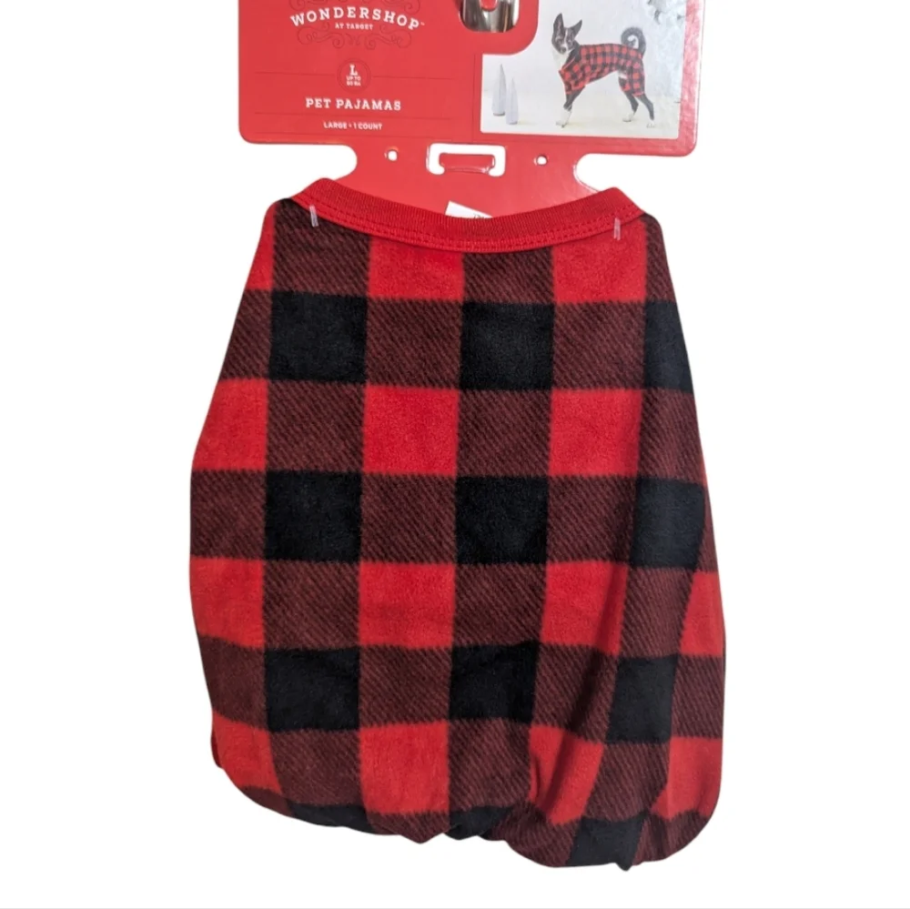 Wondershop Pet dog Pajamas L red black plaid soft p-004